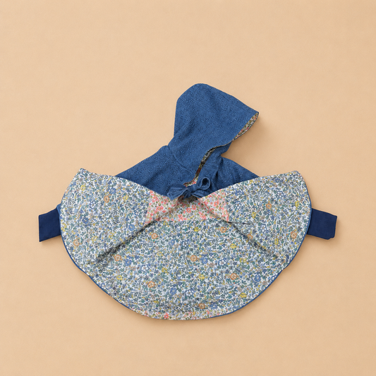 Toddler Denim Poncho | Hooded Floral Lined Cape, Upcycled Lightweight Jacket