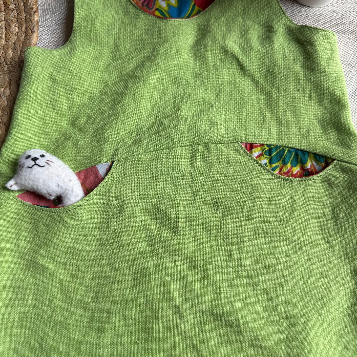 Upcycled Linen lime green Dress 9-12M