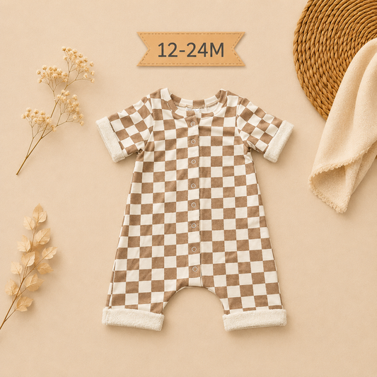Brown Checkered Romper Shorts