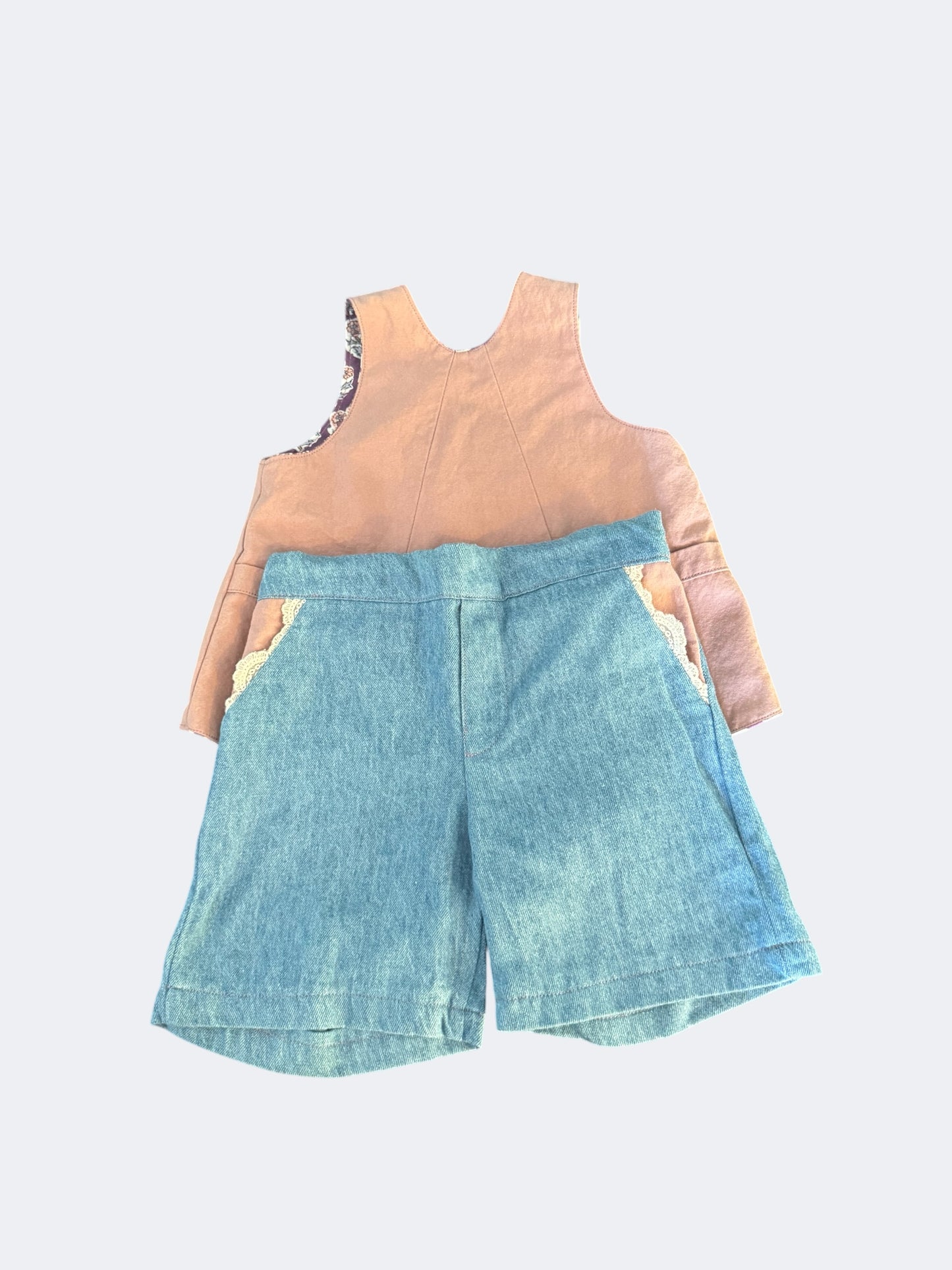 Summer Set- Mauve/ Floral Lined and Reversible Top with Denim Shorts