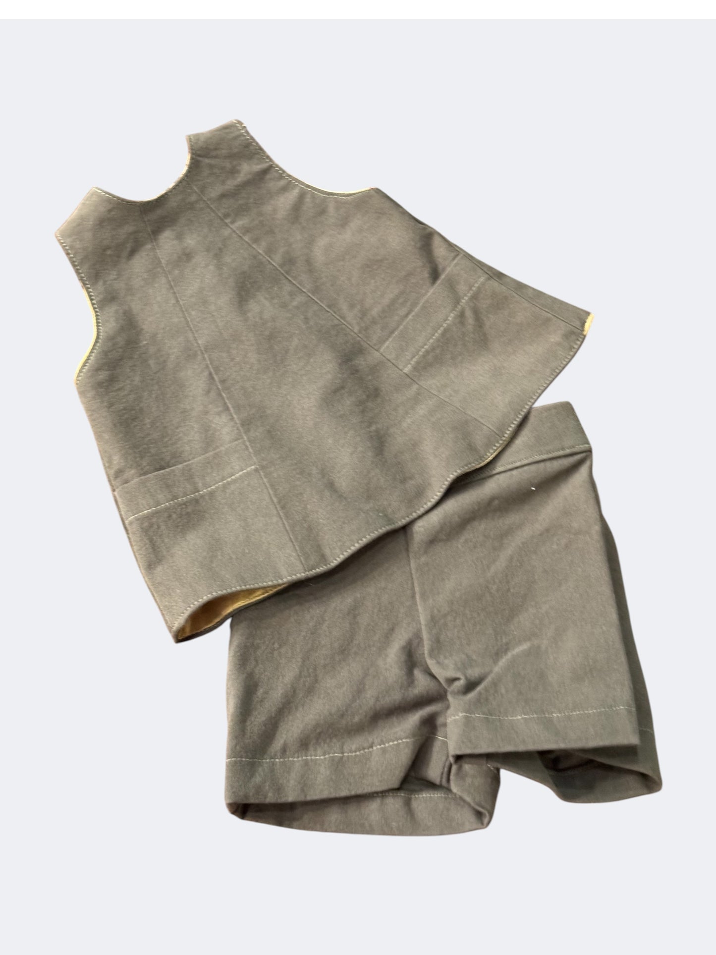 Summer Set -Ivy Green Organic Cotton –Lined Tan Floral - Matching Shorts.