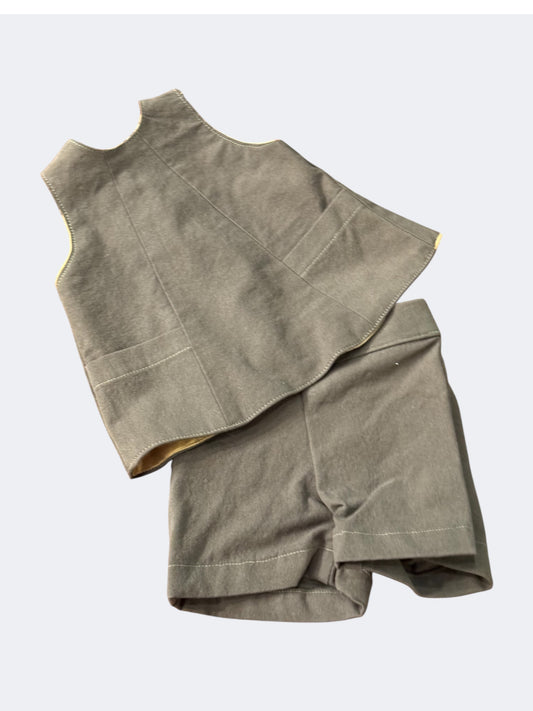 Summer Set -Ivy Green Organic Cotton –Lined Tan Floral - Matching Shorts.