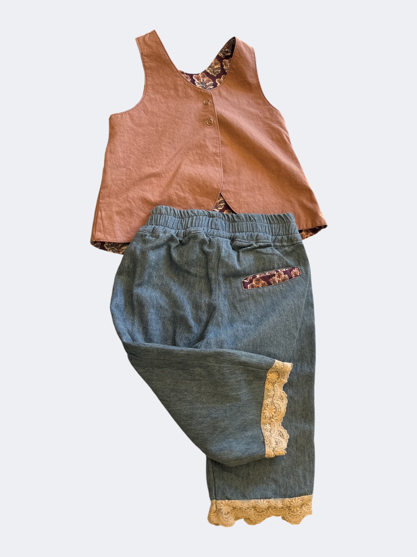 Summer Set- Reversible Cotton Top with Matching Hemp/Cotton Denim Capris
