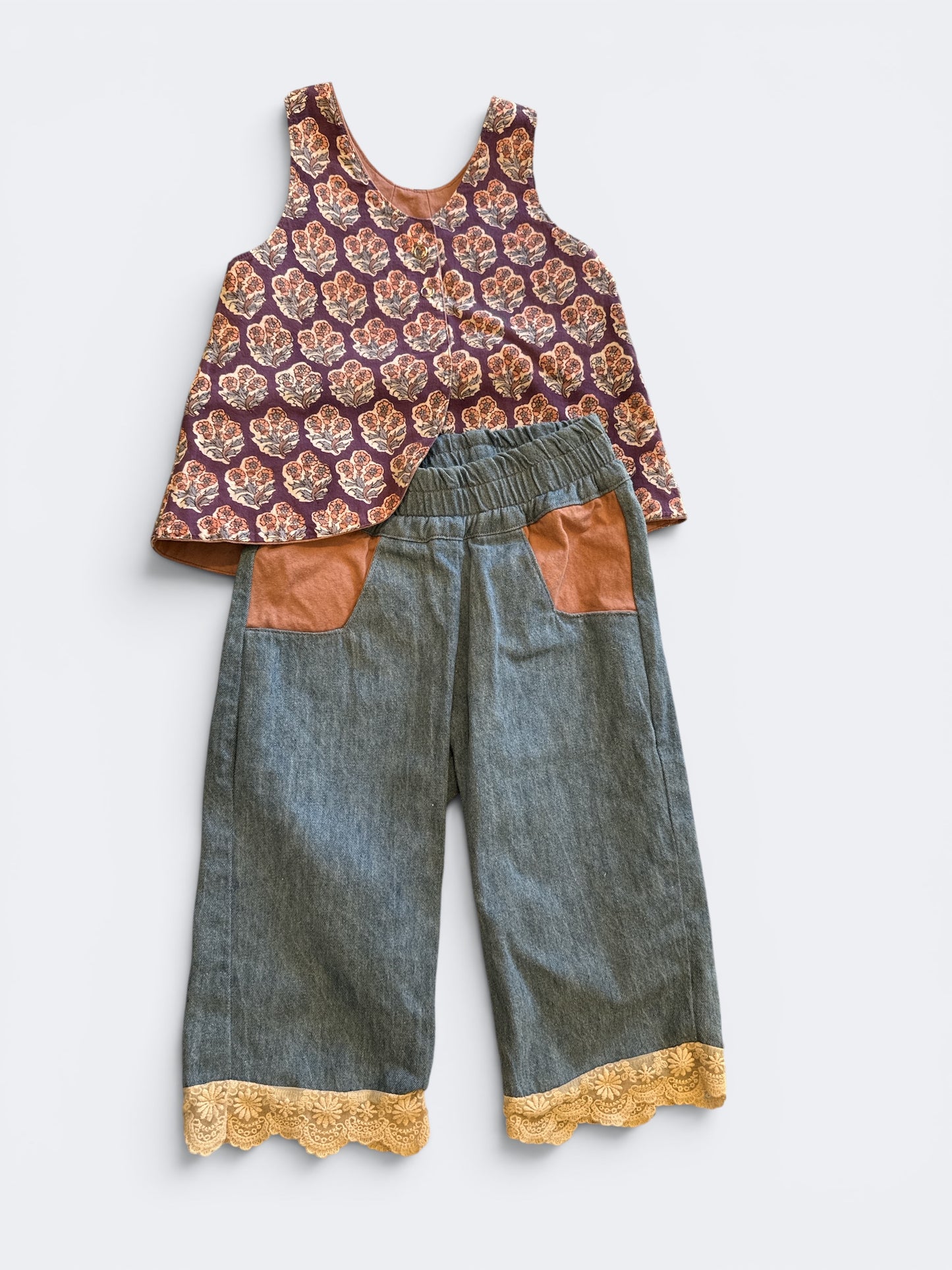 Summer Set- Reversible Cotton Top with Matching Hemp/Cotton Denim Capris