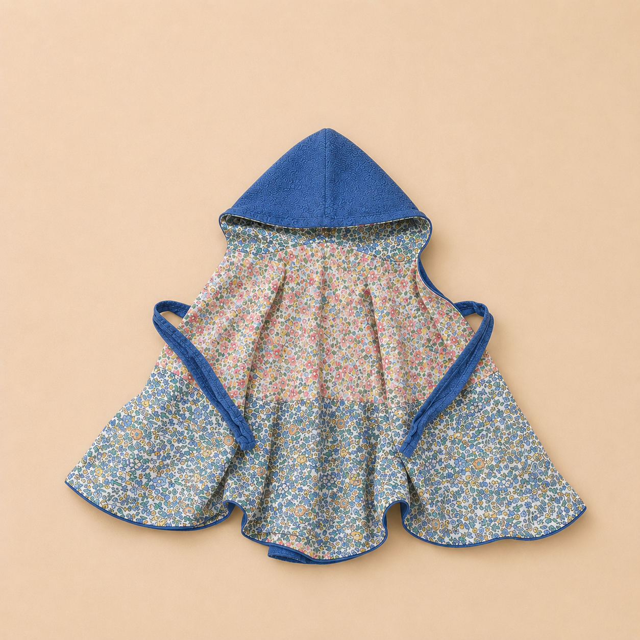 Toddler Denim Poncho | Hooded Floral Lined Cape, Upcycled Lightweight Jacket