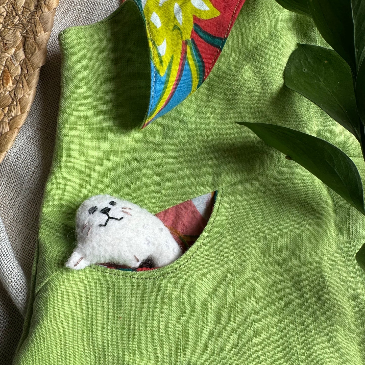 Upcycled Linen lime green Dress 9-12M
