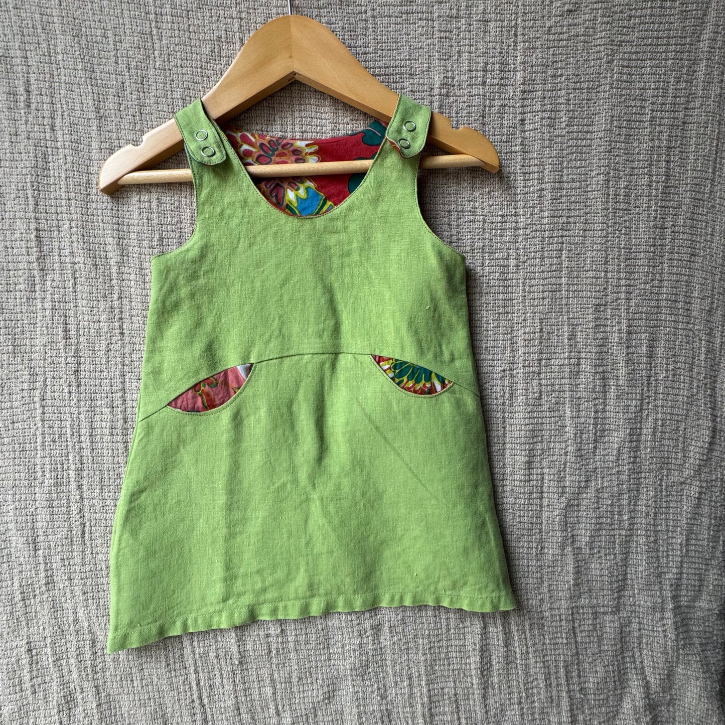 Upcycled Linen lime green Dress 9-12M