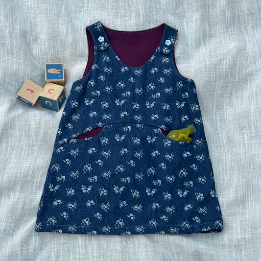 One-of-a-Kind Pinafore Dress | Denim Outer | Wool Lined | Handmade Children’s Clothing