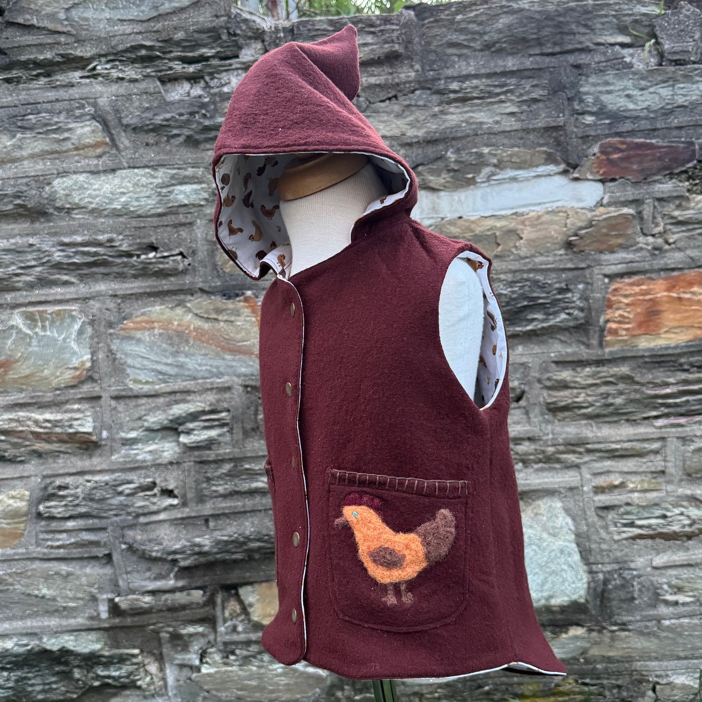 Brown Hooded Chicken Vest with Pixie Hood