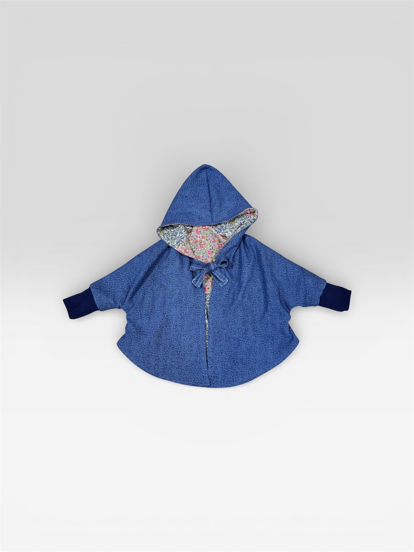 Toddler Denim Poncho | Hooded Floral Lined Cape, Upcycled Lightweight Jacket