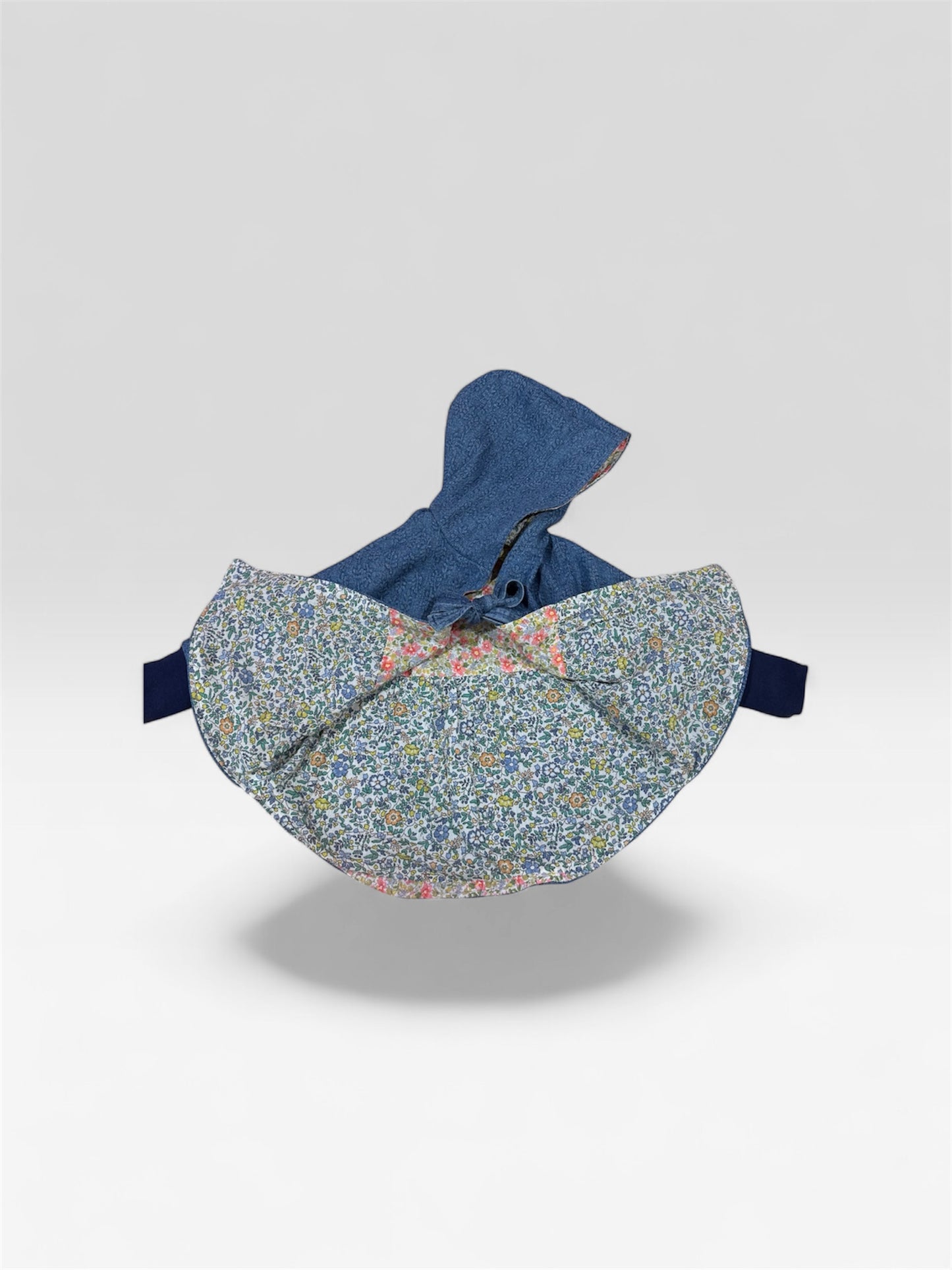 Toddler Denim Poncho | Hooded Floral Lined Cape, Upcycled Lightweight Jacket