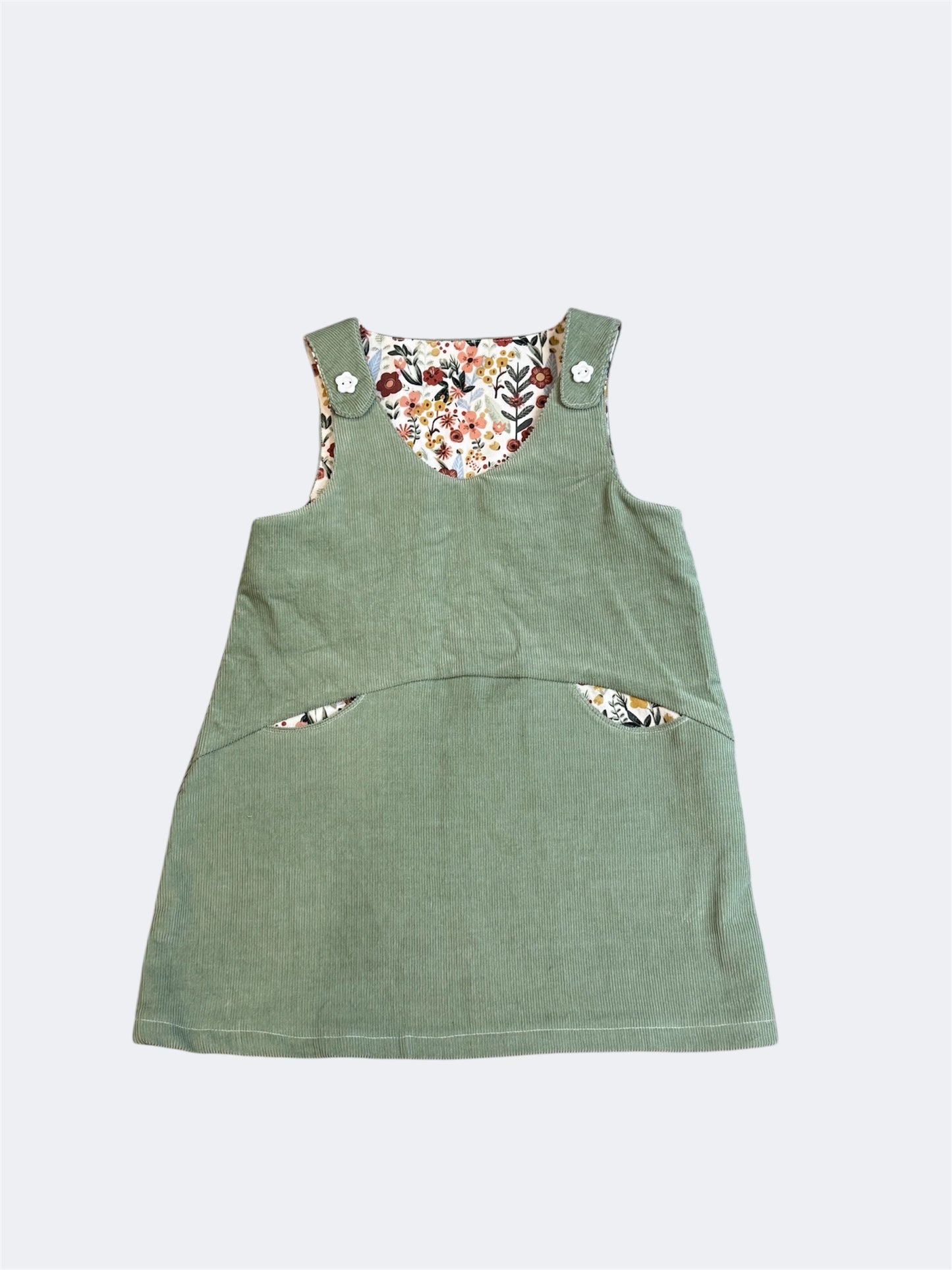 One-of-a-Kind Pinafore Dress |Corduroy Outer | Cotton Lined | Sizes 3T | Handmade Children’s Clothing